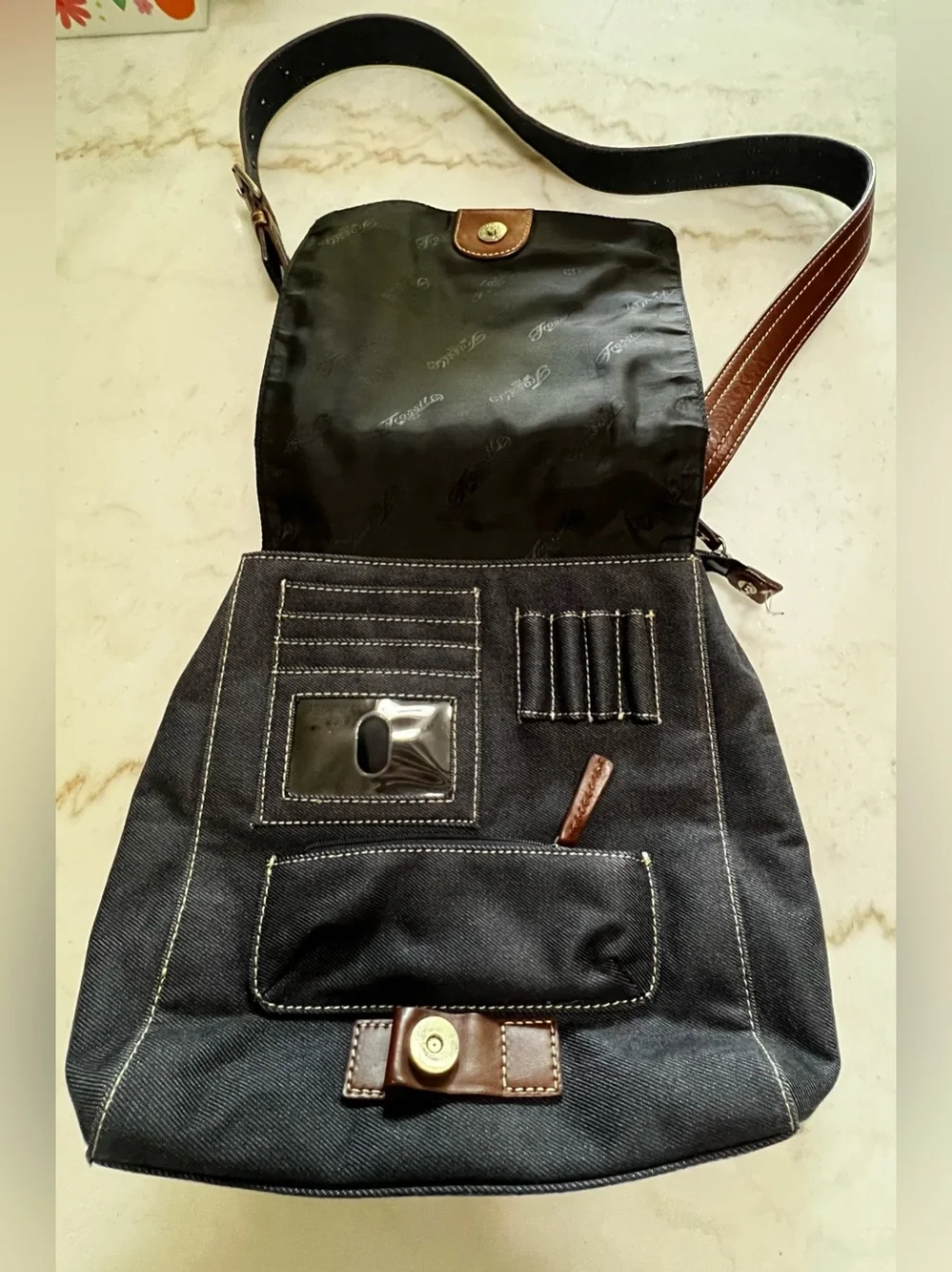 Fossil Dark Denim Large Crossbody Satchel Bag
